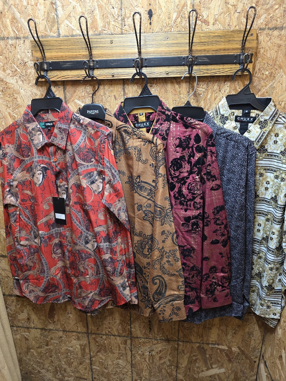 5 NewShirt Bundle All Medium M Size Men's Burgundy Floral Long-Sleeve Shirt